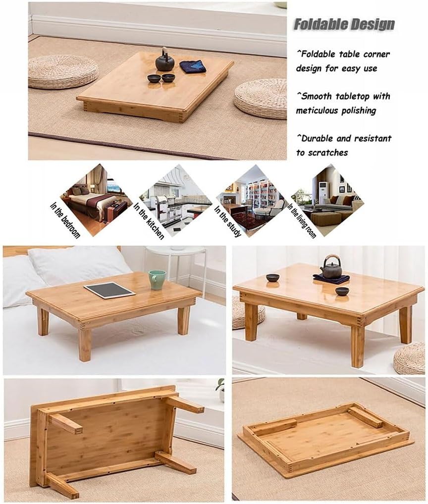 Folding Table, Japanese-Style Low Tea Table，Home Bamboo Dining Table，Study Table, for Sitting On The Floor Bedroom Bay Window (Size : 60x40x27cm)