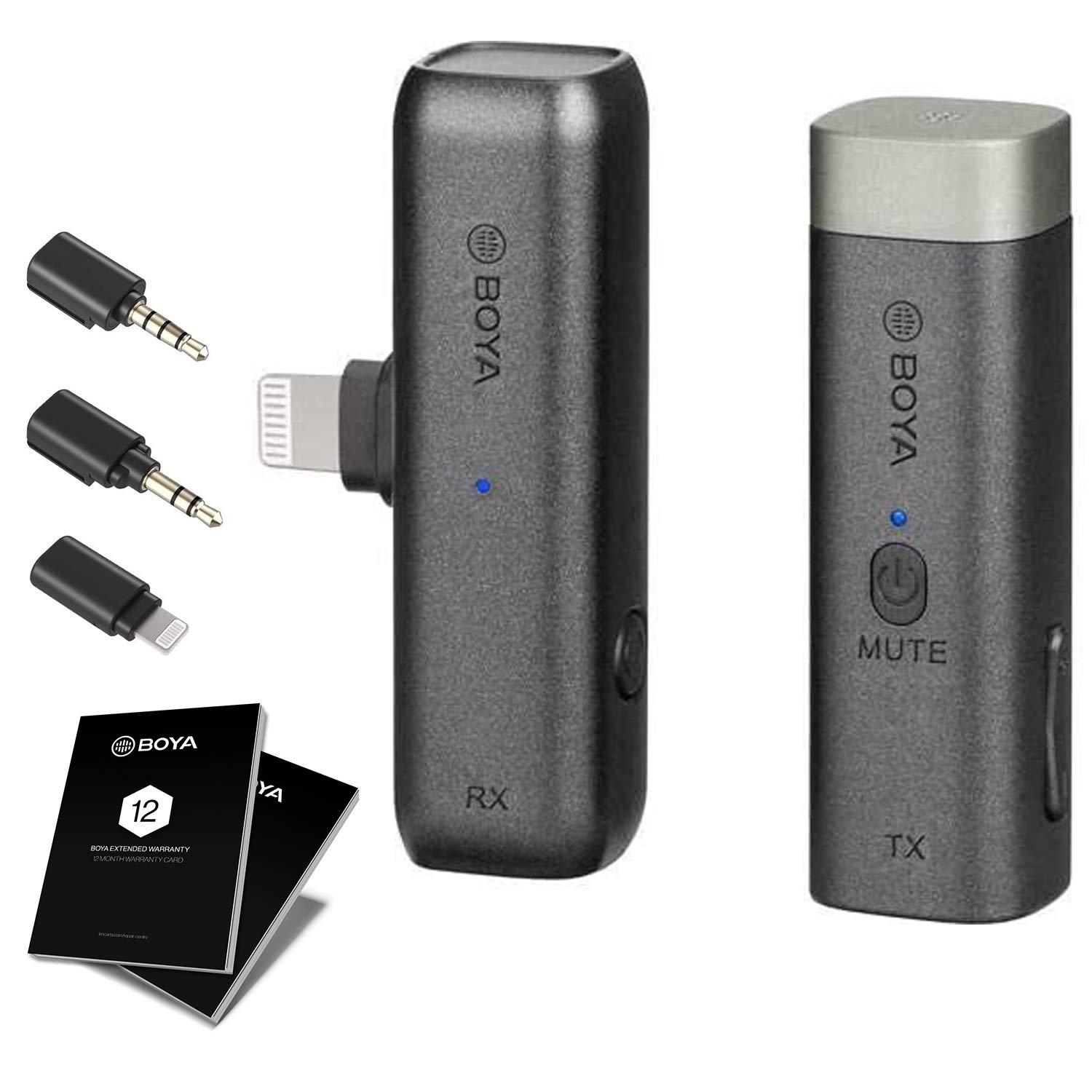 BOYABY-WM3D Mini 2.4G Wireles Microphone, Clip-on Transmitter Portable Receiver Charging Case for IOS iPhone Podcast Facebook Youtube Vlog Video Recording + 12 Month Extended Warranty Card (3 Yrs)