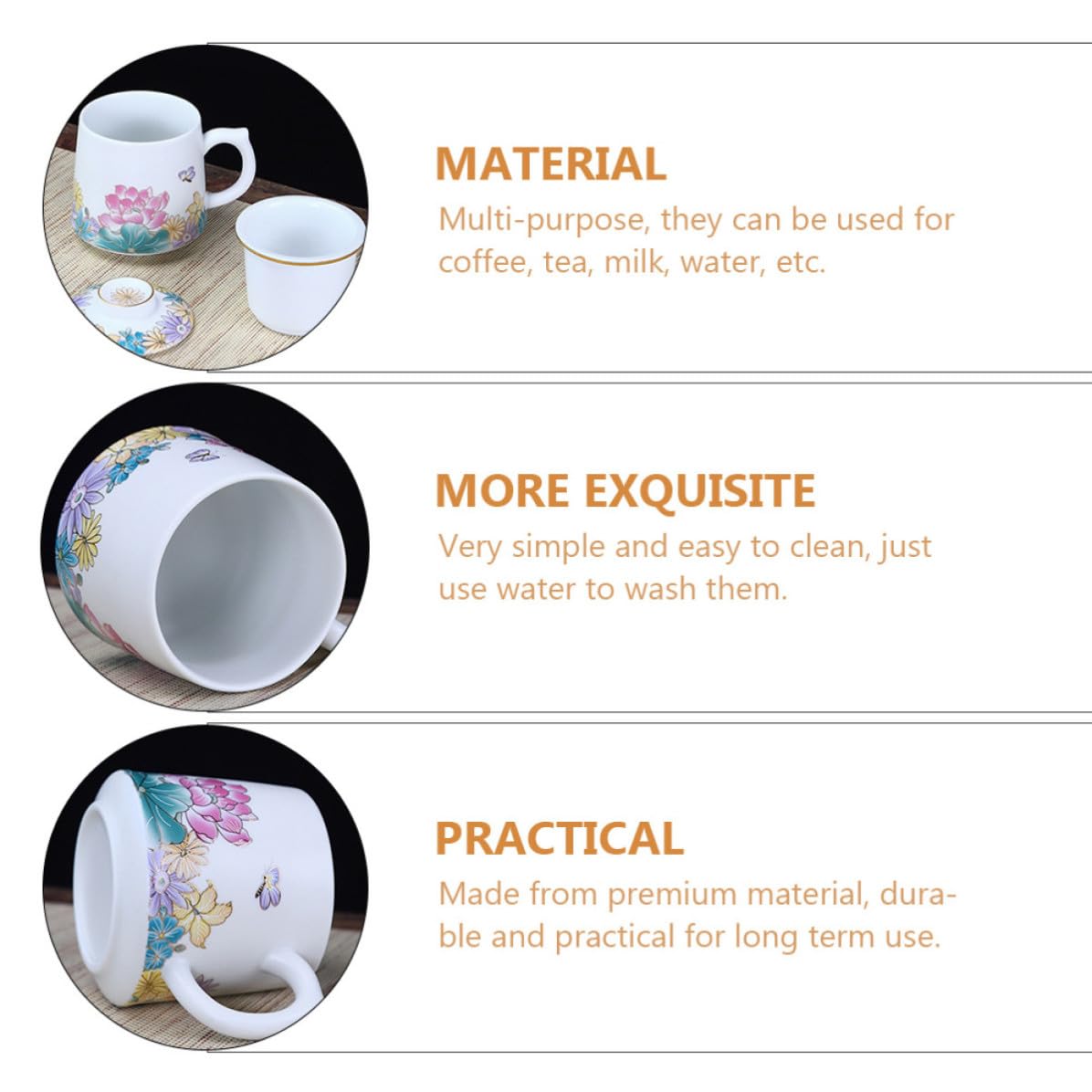 Gadpiparty Taza de Té con Filtro y Tapa de Cerámica Fácil de Limpiar para Oficina y Hogar, Taza Creativa para Beber Agua Diaria con Diseño Funcional y Multiuso