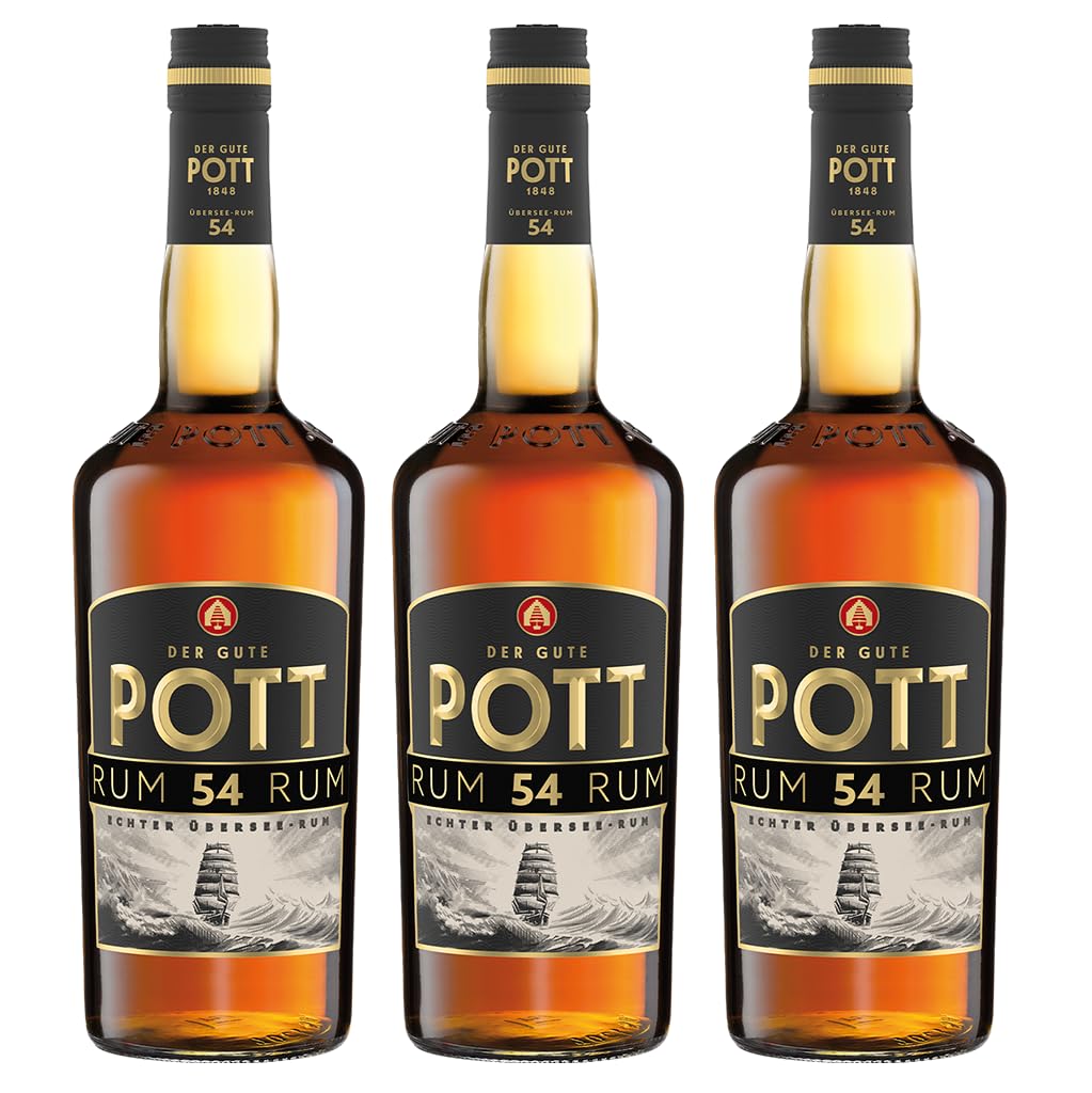 POTT Rum 54% vol. (3x0,7 l) - starker Rum aus Übersee, ideal für den intensiven Genuss in Heißgetränken wie Feuerzangenbowle, Grog oder Glühwein, als Punsch oder als Cocktail, zum Backen