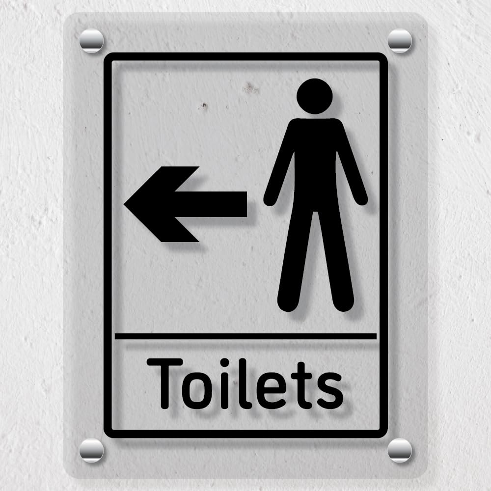 V Safety Mens Toilets Arrow Left - 150 x 200 mm - Acrylic Perspex Cast Clear Safety Sign
