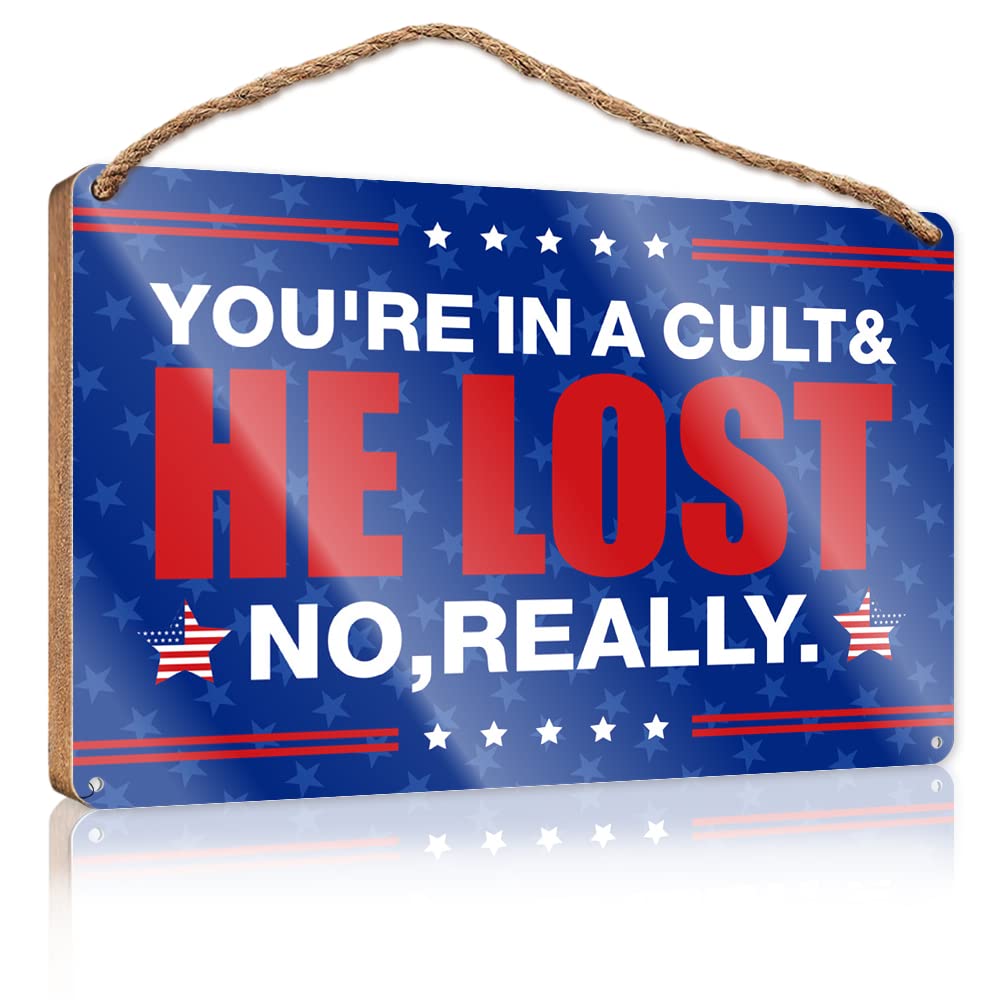 FZFN Hanging Plaque Sign You'Re In A Cult And He Lost No Really Wooden Sign Wood Home Sign Outdoor Wooden Signs(15X28CM)