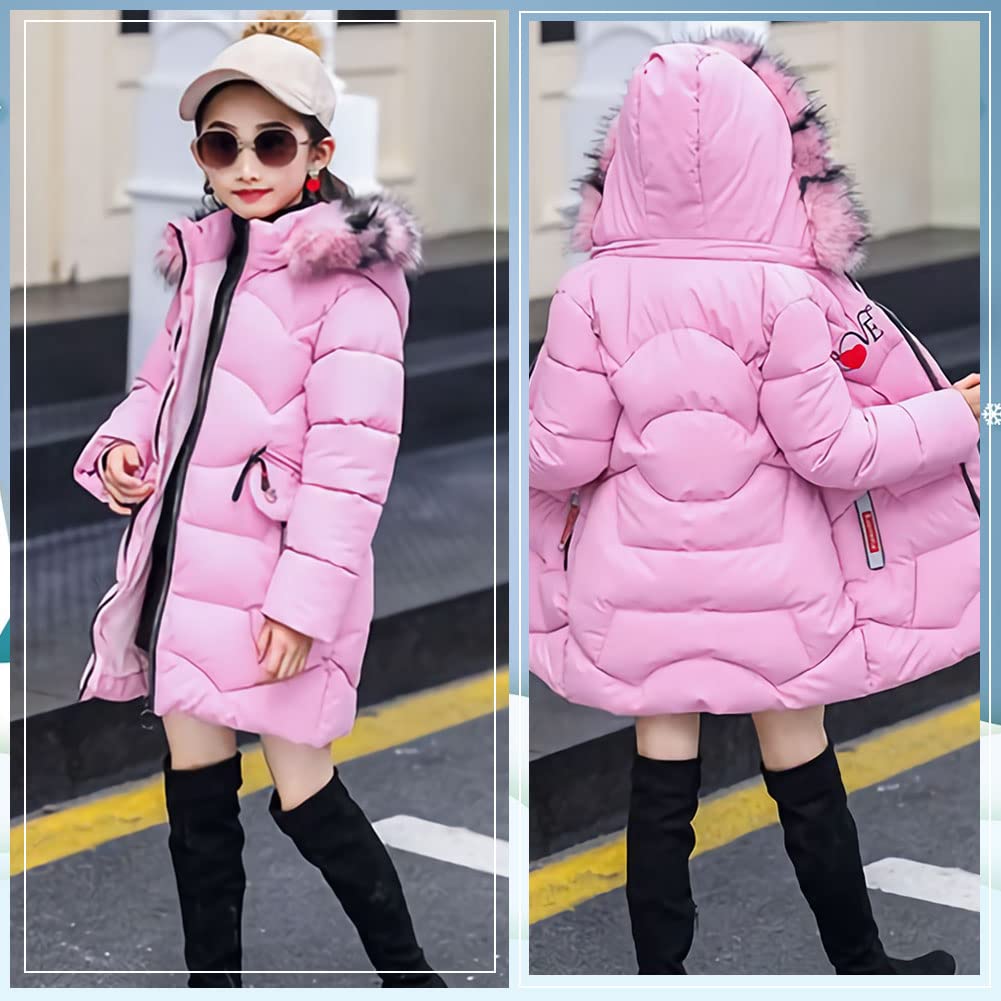 Mädchen Winterjacke mit Abnehmenbarer Fellkapuze Kinder Wintermantel Kälteschutz Warm Verdickte Daunenjacke Daunenmantel Parka…