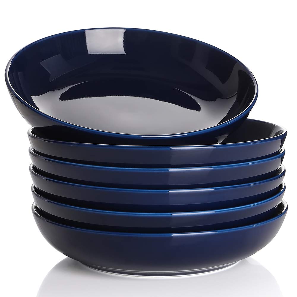 Y YHY Tiefe Teller 6er Set, 21,6 x 4,5cm Tiefe Essteller, Suppenteller, Salatschüsseln, Pastaschüssel für 6 Personen, Große Speiseteller Porcelain für Pasta, Gulasch, Suppen und Salat-880ml, Blau Matt