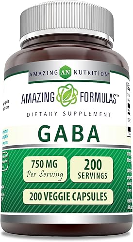 Amazing Formulas GABA - Suplemento de cápsulas vegetales por porción de 750 mg por porción, sin OMG, sin gluten, fabricado en Estados Unidos, ideal