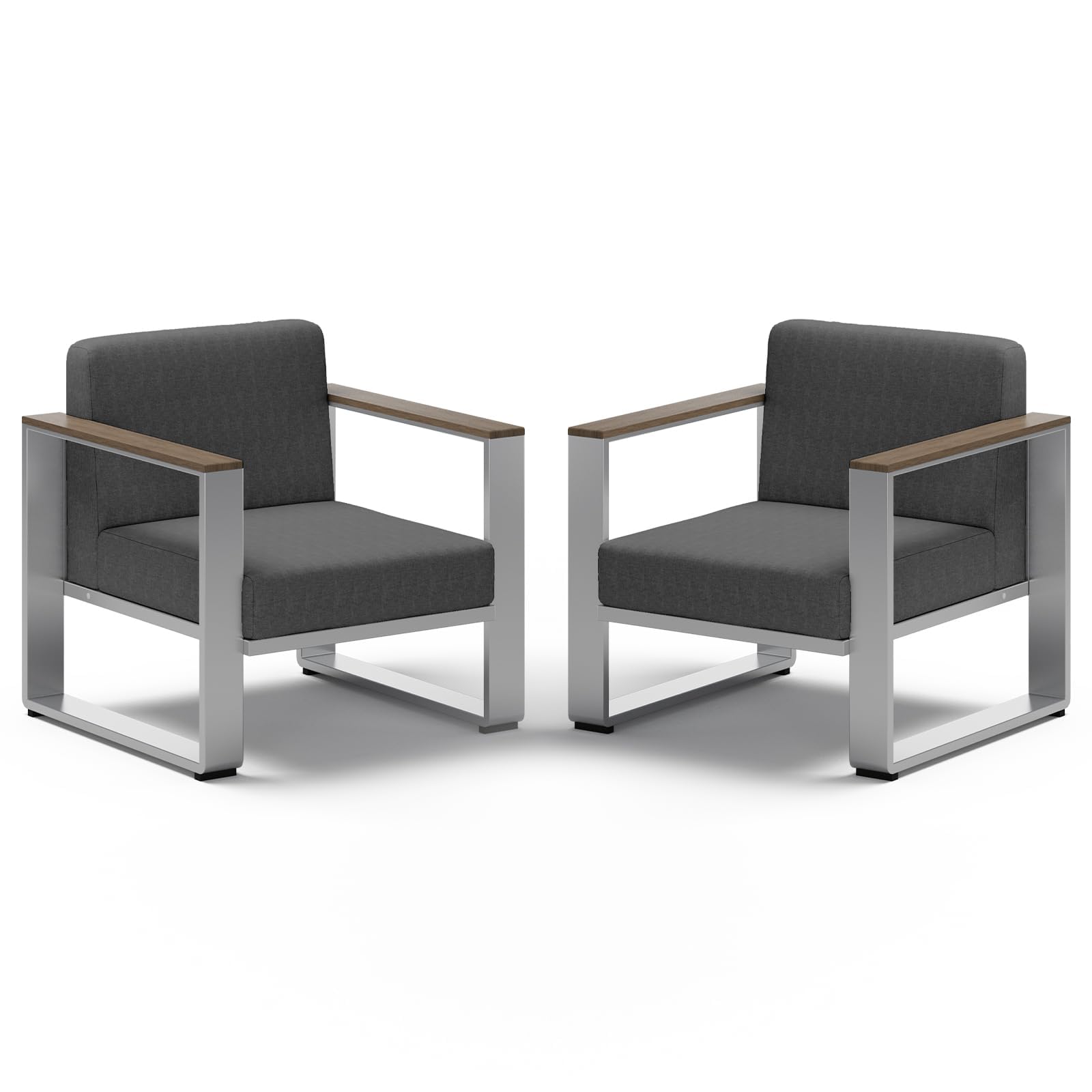 2 Pieces Outdoor Aluminum Armchair, Modern Patio Patio Furniture with Wide Seat and Thick Cushions, All-Weather Oversized Couch for Deck, Porch
