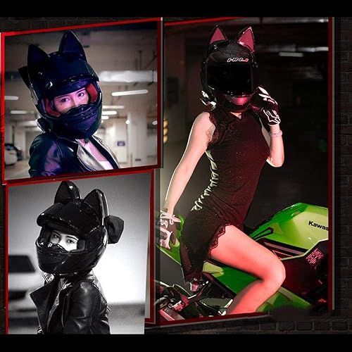 Miniatura 7 de Casco de motocicleta con orejas de gato, para hombres y mujeres, casco de rostro completo lindo y genial con certificación DOT/FMVSS-218, adecuado