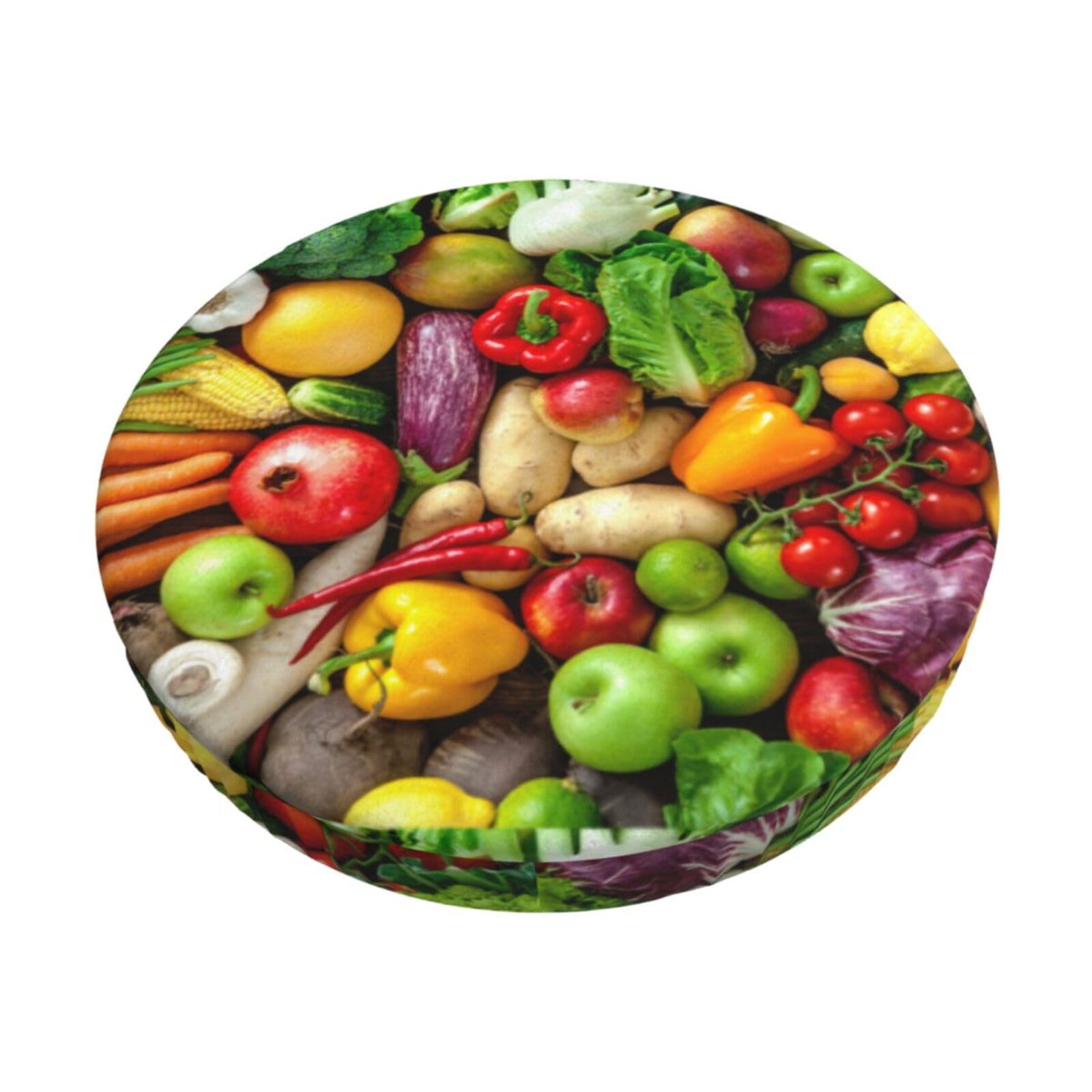 ACVnbm Fresh Fruits And Vegetables Print Round Bar Chair Cushion Cover, Elastic Chair Protector For Kitchen Bar Dining