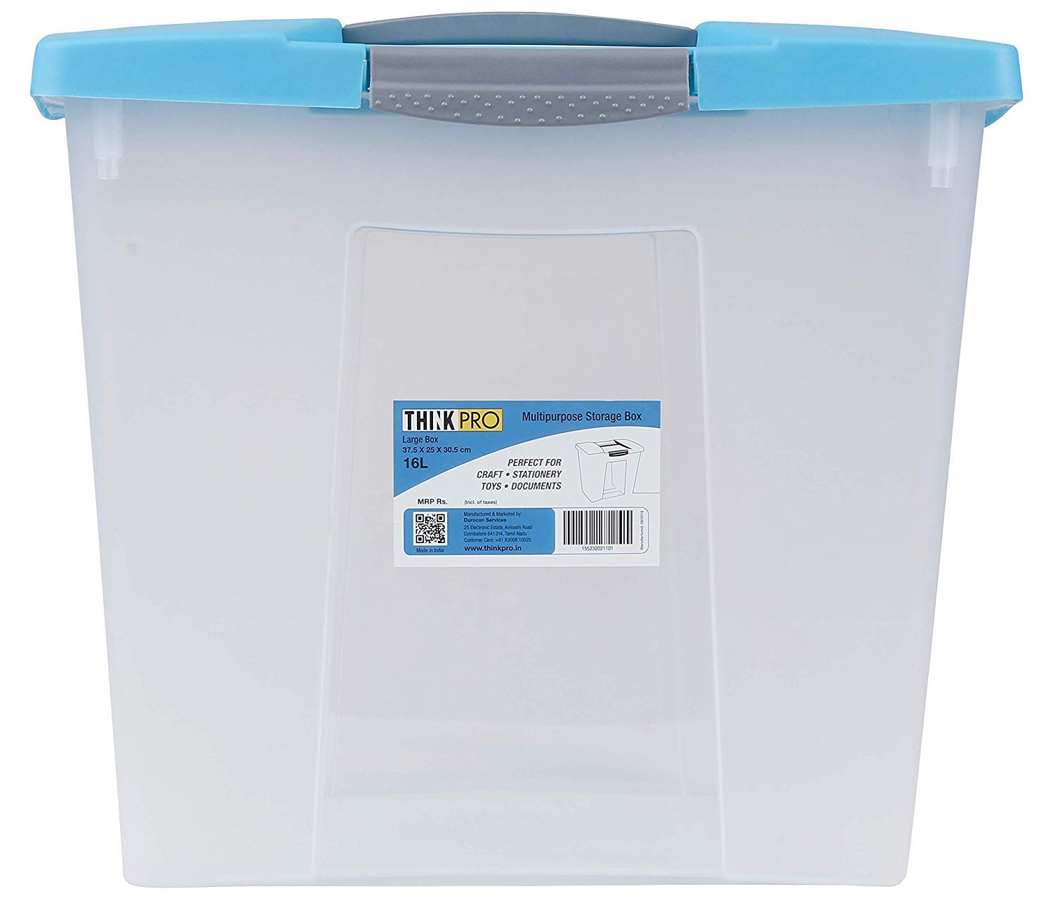 ThinkPro Clear Multipurpose Storage Box, 16Liter, Large, Rectangular and is Easy to Organize - Blue