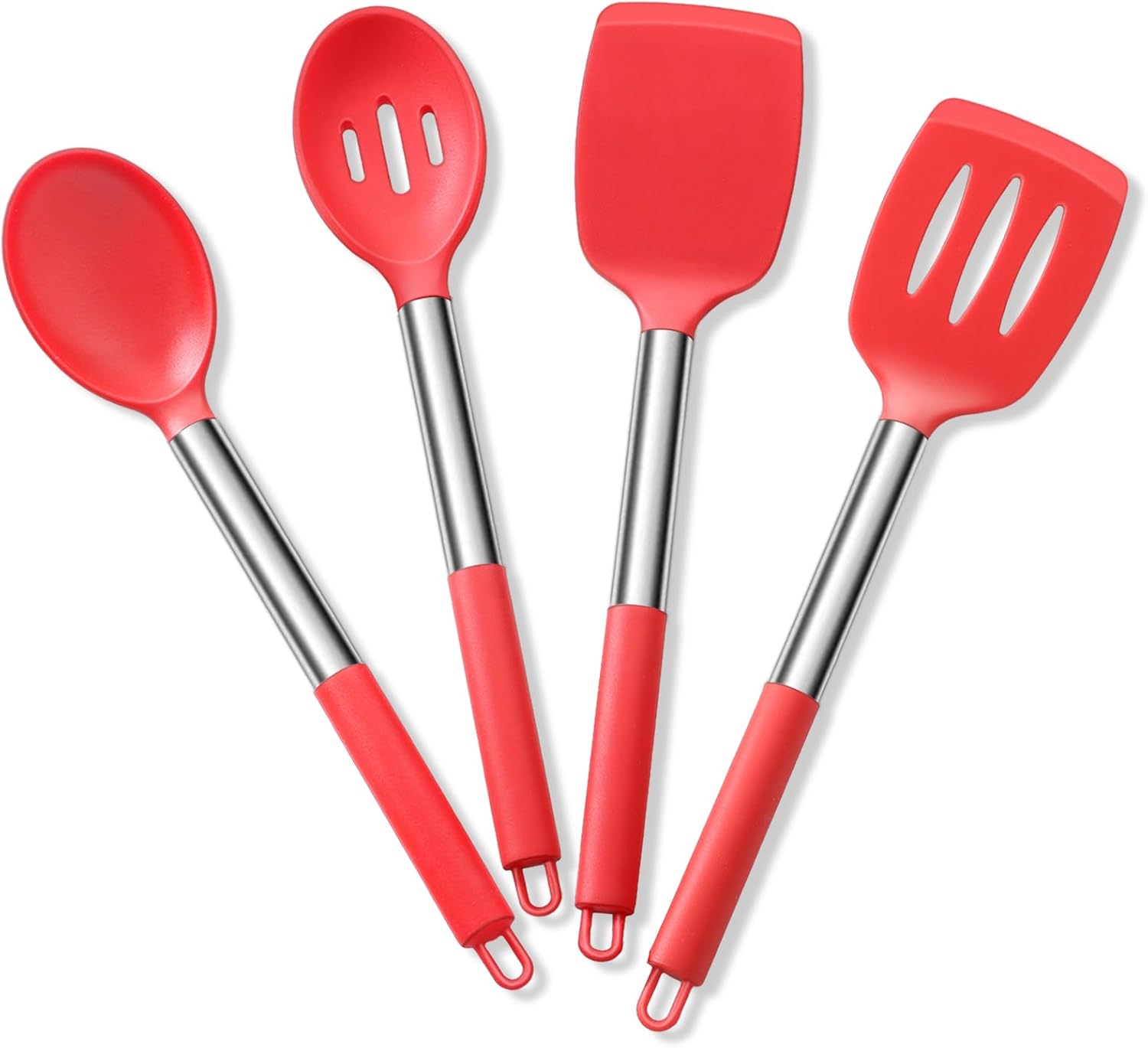 Cooking Utensils Set of 4, E-far Silicone Kitchen Utensils for Non-stick Cookware, Heat Resistant & Non-toxic Slotted Spatula Solid Spoon Turner for Flipping Mixing Serving Basting(Red) Cooking Utensils Set of 4, E-far Silicone Kitchen Utensils for Non-stick Cookware, Heat Resistant & Non-toxic Slotted Spatula Solid Spoon Turner for Flipping Mixing Serving Basting(Red)