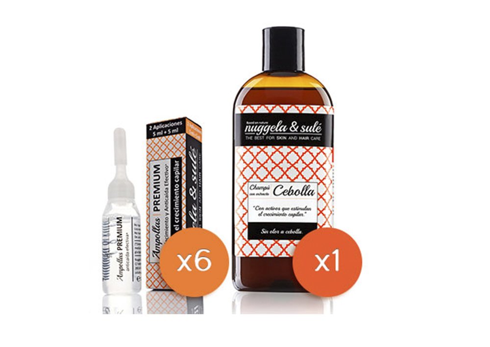 Nuggela & Sulé - Tratamiento 2 meses - 1 Champú de Cebolla y 6 Ampollas para Cabello Graso, Unisex-Adultos