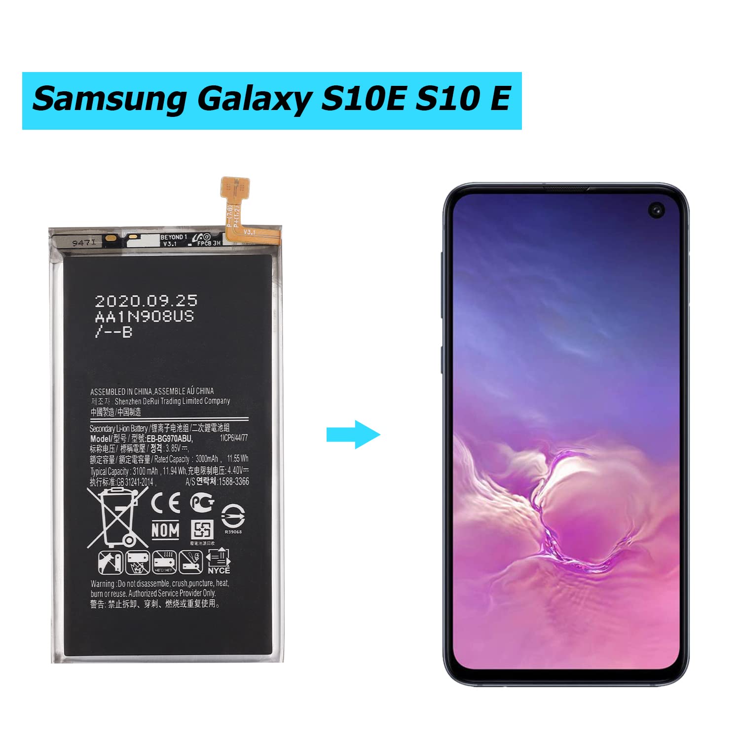 Batteria Originale Samsung EB-BG970ABU Per Galaxy S10e | 3100mAh 3.85V Li-ion Con Protezione Da Sovraccarico