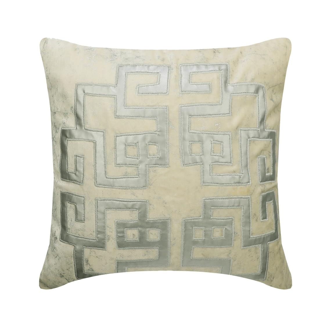 The HomeCentric Decorative Ivory 16"x16" (40x40 cm) Cushion Cover, Velvet Greek & Applique & Foil Throw Cushion Cover For Sofa, Geometric Pattern, Modern Style - Greek Irene โ image 1