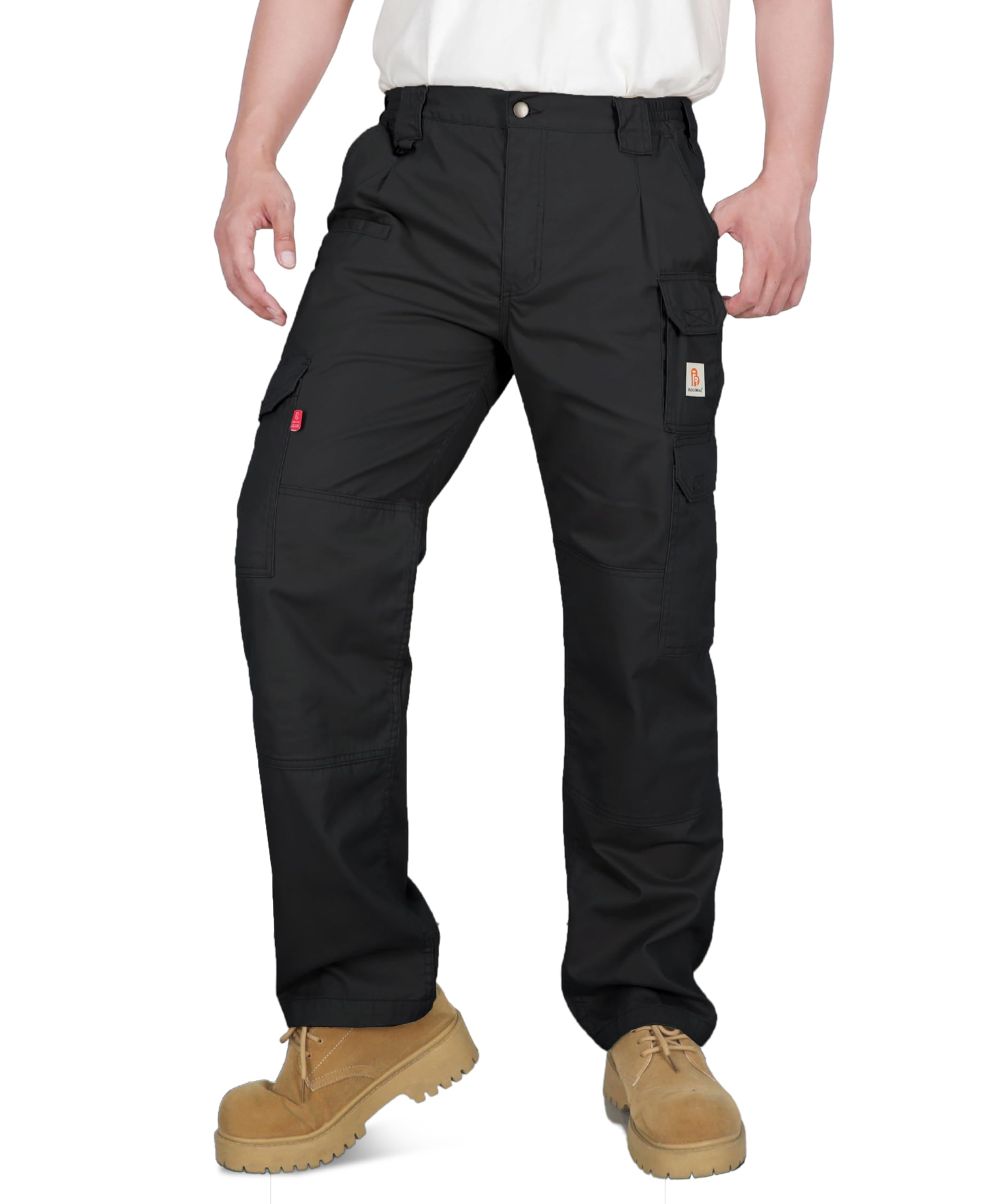 BOCOMAL FR Pants for Men Double Front Flame Resistant Cargo 10 Multi-Pockets Elastic Waist Work Pants