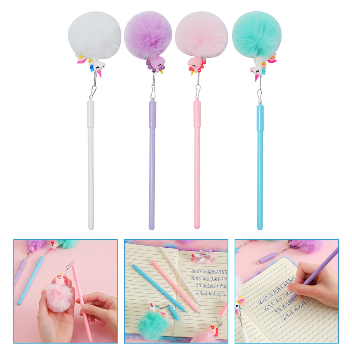 Operitacx 5 Ensembles Stylos À Écrire Pour Garçon Fille Stylos Cartoon Avec Pompons Colorés Fournitures Scolaires Kawaii Pour Élèves Pratiques Pour Filles Et Garçons 4 Pièces * 5