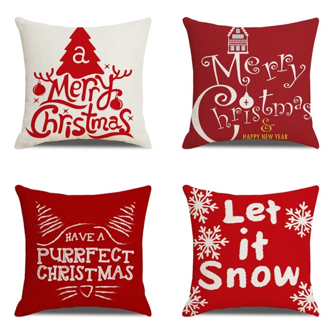 Housse de coussin Noël 40x40cm lot de 4 en lin taie oreiller CH-2462