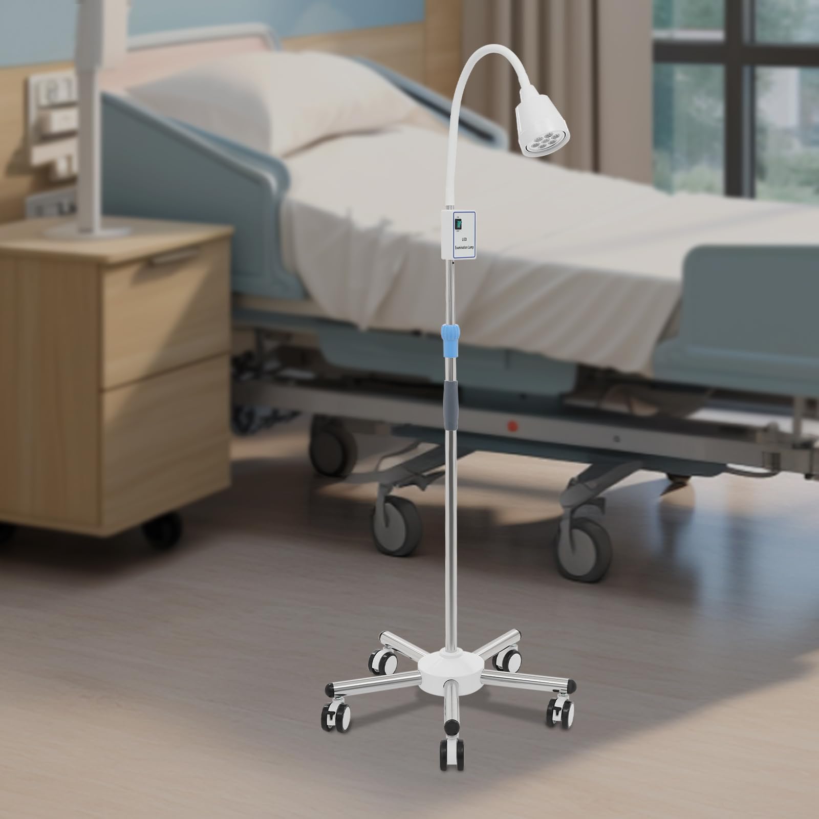 Lampe d'examen chirurgical LED - Lampe d'examen médical - Lampe de sol rotative à 360° - Éclairage dentaire et oral - Hauteur réglable