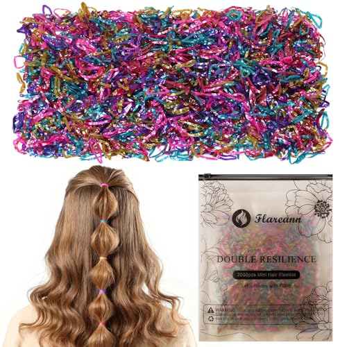 Flareann 2000pcs Metallic Elastic Hair Bands – Hair Ties, Rubber Hair Ties & Soft Hair Elastics, 5 Colors Shiny Accessories for Women & Girls