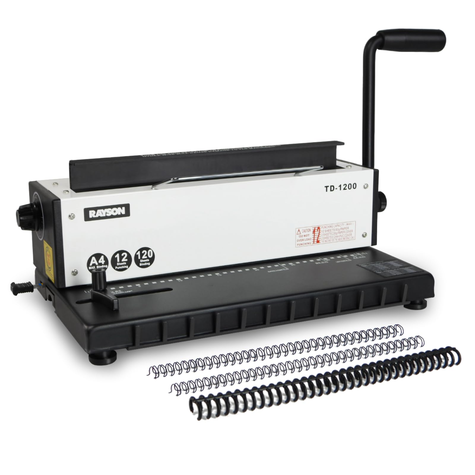 Rayson TD-1200 Wire Binder, 3:1 Pitch and 34 Hole Square Hole Wire-Loop Binding Machine, 12 Sheets Punching Capacity, Binding Up to 120 sheets (A4,80g)