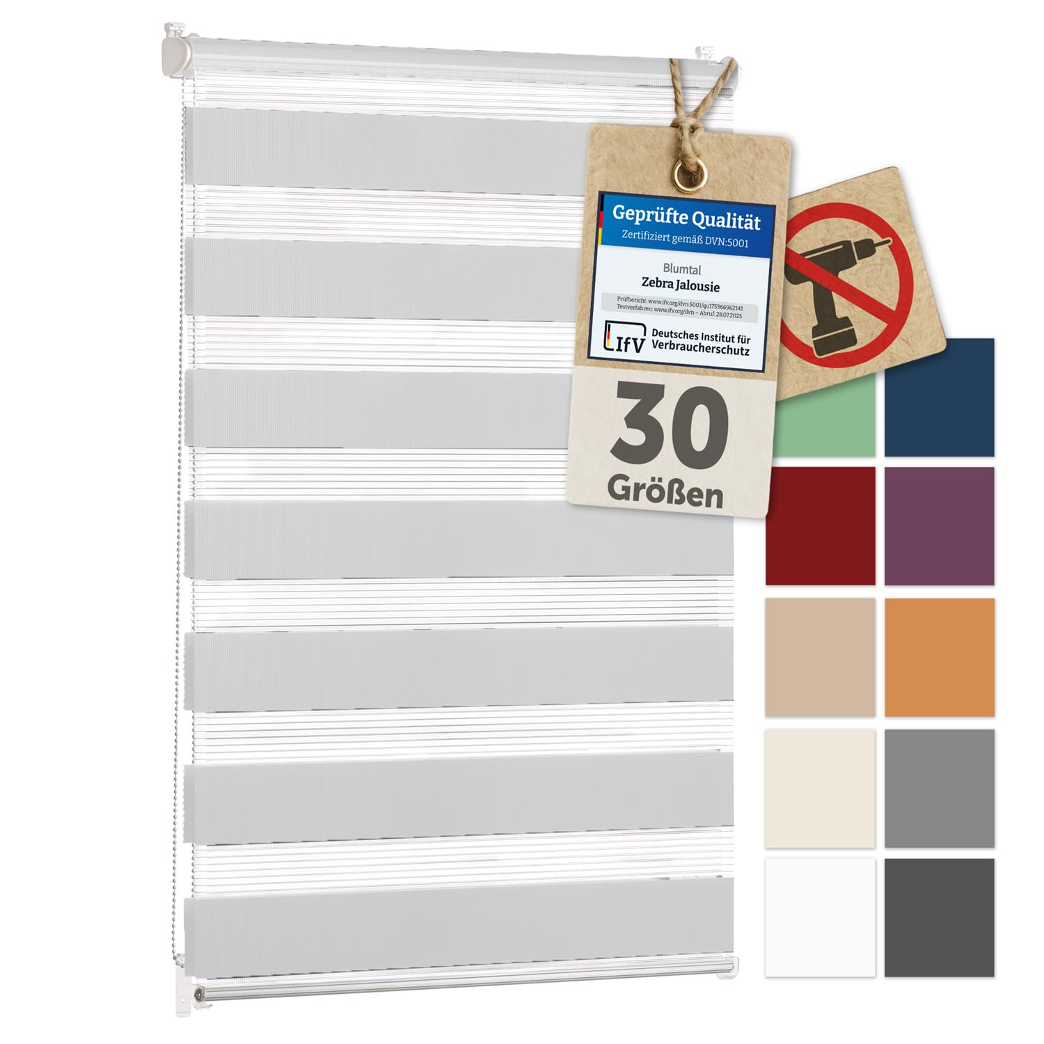 Blumtal Doppelrollo Klemmfix ohne Bohren 95x130 cm - individuell einstellbare Rollos für Fenster ohne Bohren - Fenster Rollos für Innen - leicht installierbare Jalousie Fensterrollo in Weiß