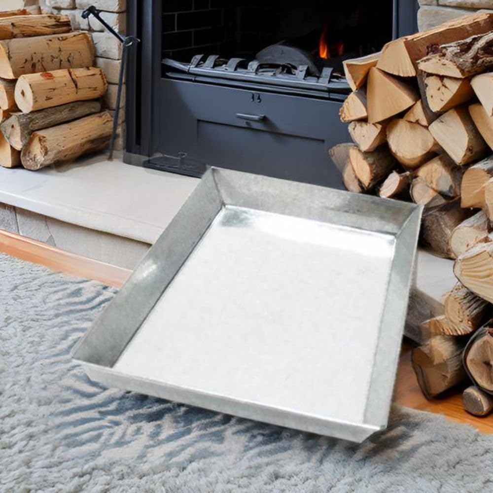 Fireplace Tray Adjustable Ash Pan 17" Fireplace Grate Rectangle Galvanized Steel Ember Holder Durable Ash Tray for Easy Cleanup 17 D X 14.25 W X 2 H Inches