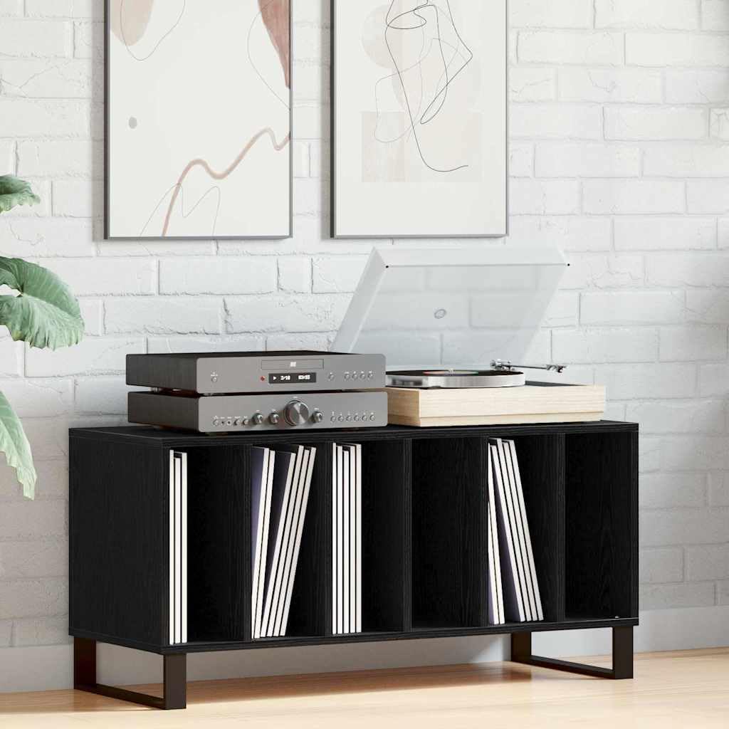 Armadietto per vinili, effetto rovere nero, 100 x 38 x 48 cm, in legno con 6 ripiani, mobile multimediale e mobile basso per soggiorno, home theater, TV, DVD, CD, vinile, console di gioco