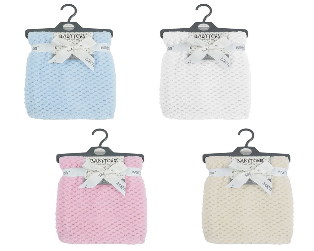 MIXX Style Baby Supersoft Bubble Honeycomb Blanket Boy Girl Cream White Cot Blanket Comforter Wrap BLUE WAFFLE