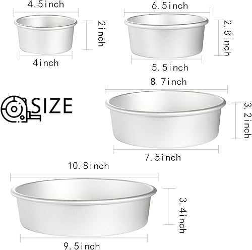 Miniatura 2 de OAMCEG Moldes redondos de aluminio 3 piezas 4 pulgadas6 pulgadas8 pulgadas antiadherentes profesionales y a prueba de fugas juego de latas para