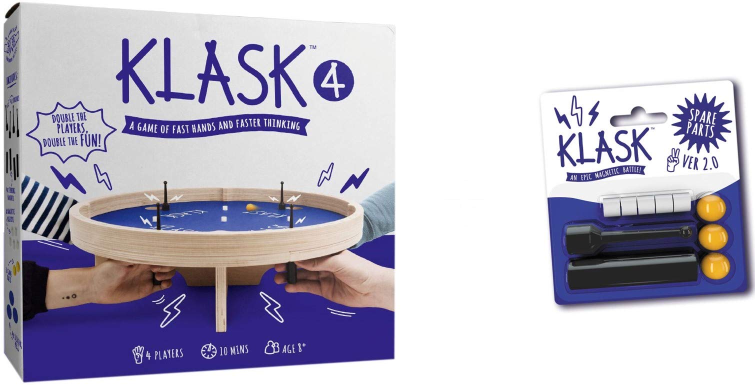KLASK 4 + Spare Parts: The 4 Player Magnetic Party Game of Skill - for Kids and Adults of All Ages That's Half Foosball, Half Air Hockey