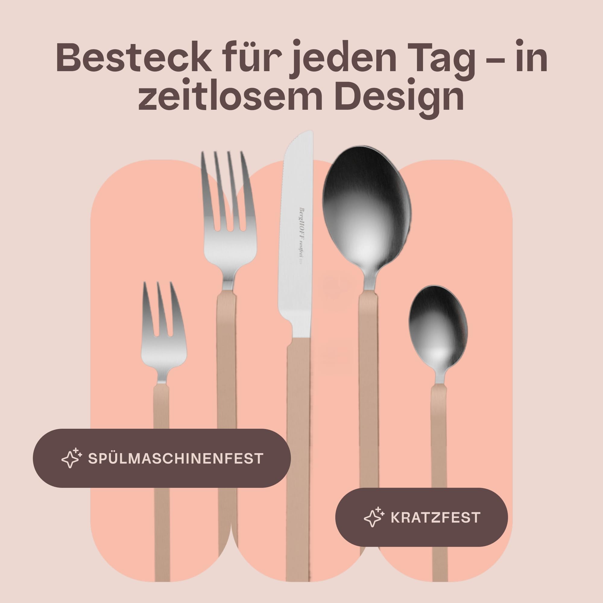 BergHOFF Home Besteck Set für 4 Personen - Besteckset 20tlg. aus Edelstahl – Rosegold Geschirrset spülmaschinenfest – Essservice Set