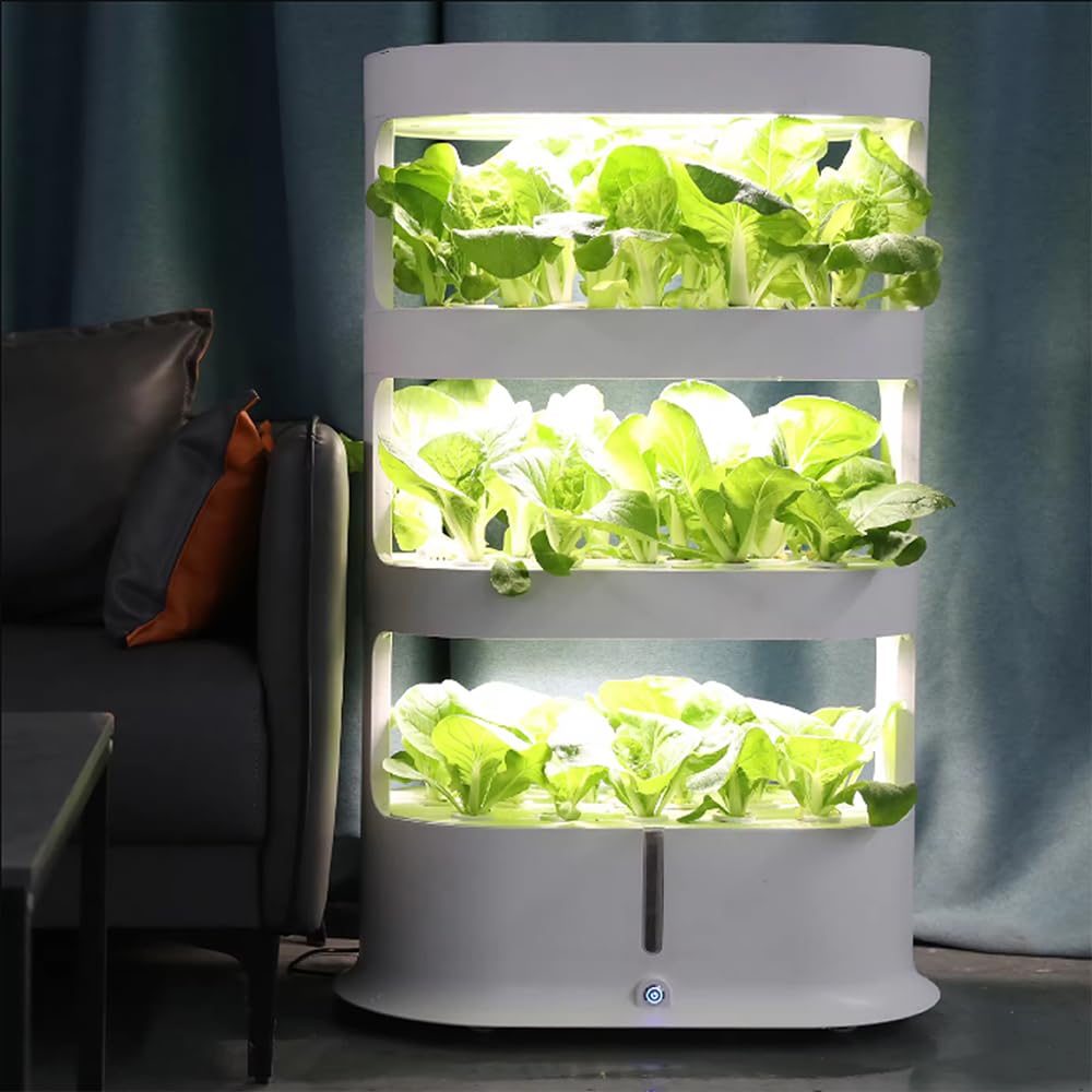 Sistema de Cultivo hidropónico, Kit de jardín Interior de 4 Capas, macetero de jardín Vertical de 64 Agujeros, Kit de germinación de Plantas Inteligentes, para Verduras de Hoja