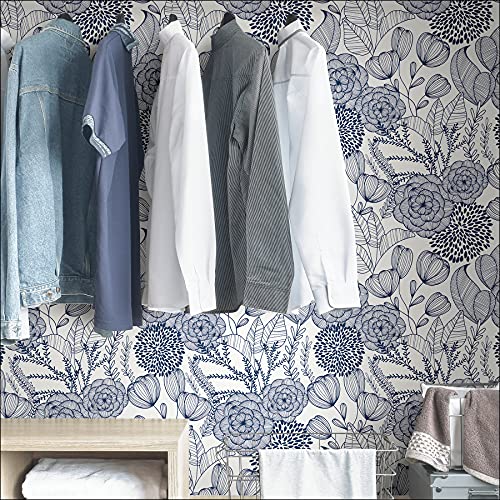 NuWallpaper NUS3830 Navy Secret Garden Peel & Stick Wallpaper, Blue - Thumbnail 6