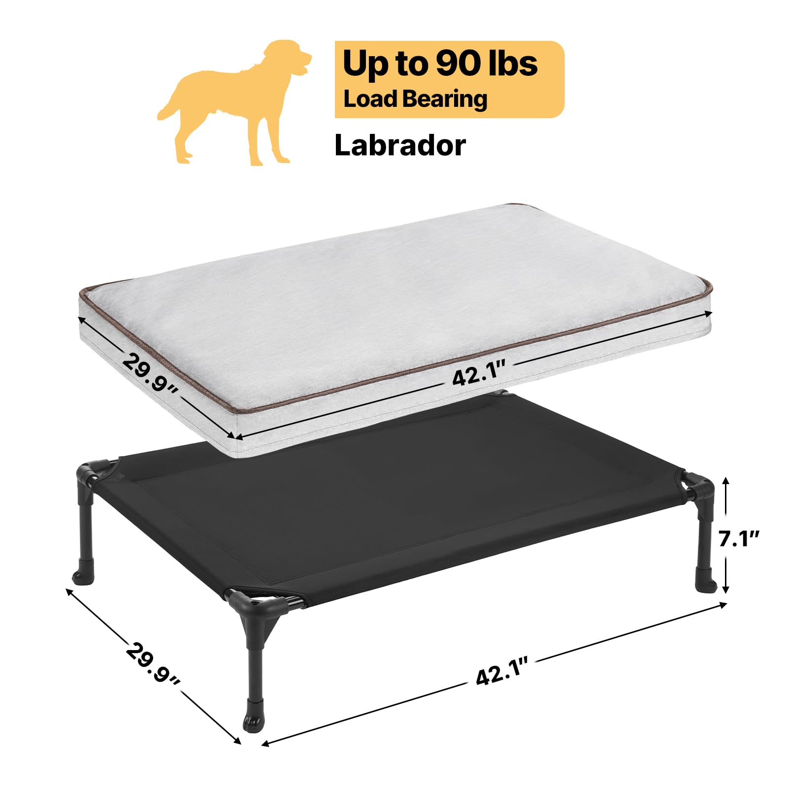 Veehoo Elevated Dog Bed with Waterproof Cushion Mat, Cooling Raised Dog Beds with Padded Top, Washable Outdoor Dog Bed, Orthopedic Pet Cot for Indoor & Outdoor, Large Dog Bed 42" x 30", Dark Grey - image 6