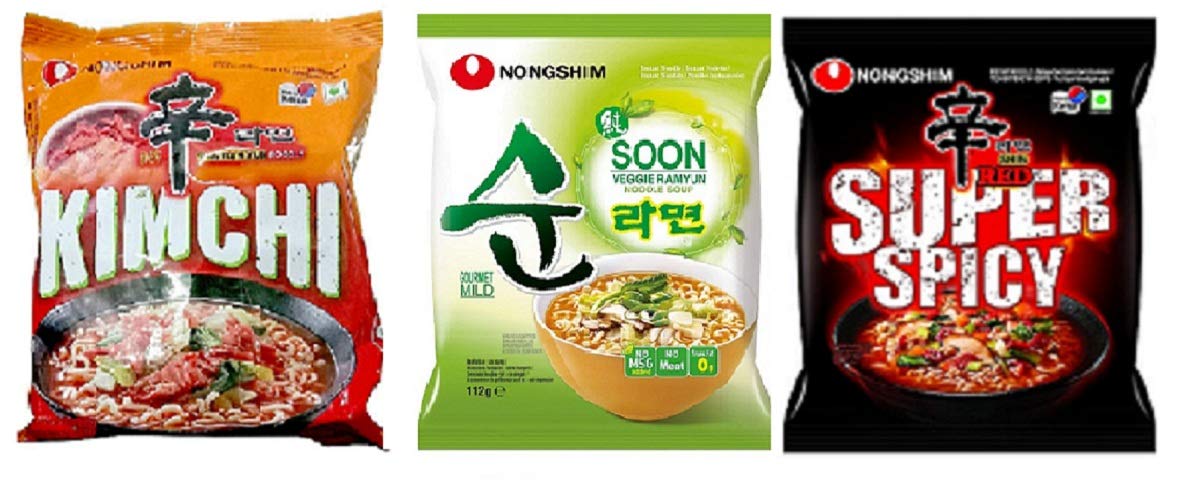 Red Super Spicy ,Veggie Noodles & Kimchi Instant Noodles 120gm*3Pack (Pack of 3) (Imported)