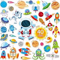 40PCS Space Jelly Stickers, Universe Thick Window Door Clings Removable Reusable Planet Gel Clings Decals for Kids Toddlers Adults Home Classroom Nursery Decorations Party Supplies (Not Edible)