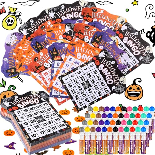 Eersida 192 Pack Halloween Bingo Game and 0.5 oz Dot Daubers Set Includes 144 Bingo Cards and 48 Dot Markers Game Supplies Set Party Favor Supplies Family Casino Play Night