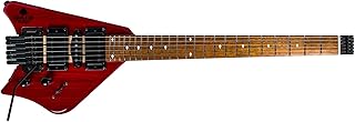 Bootlegger Guitar Spade Red Tremolo Coil Split HSHTravel Guitar Electric Headless Guitar Pro Series Standard String Travel Guitar Ready Record Gig Full Scale With Stiletto Hard Case Small