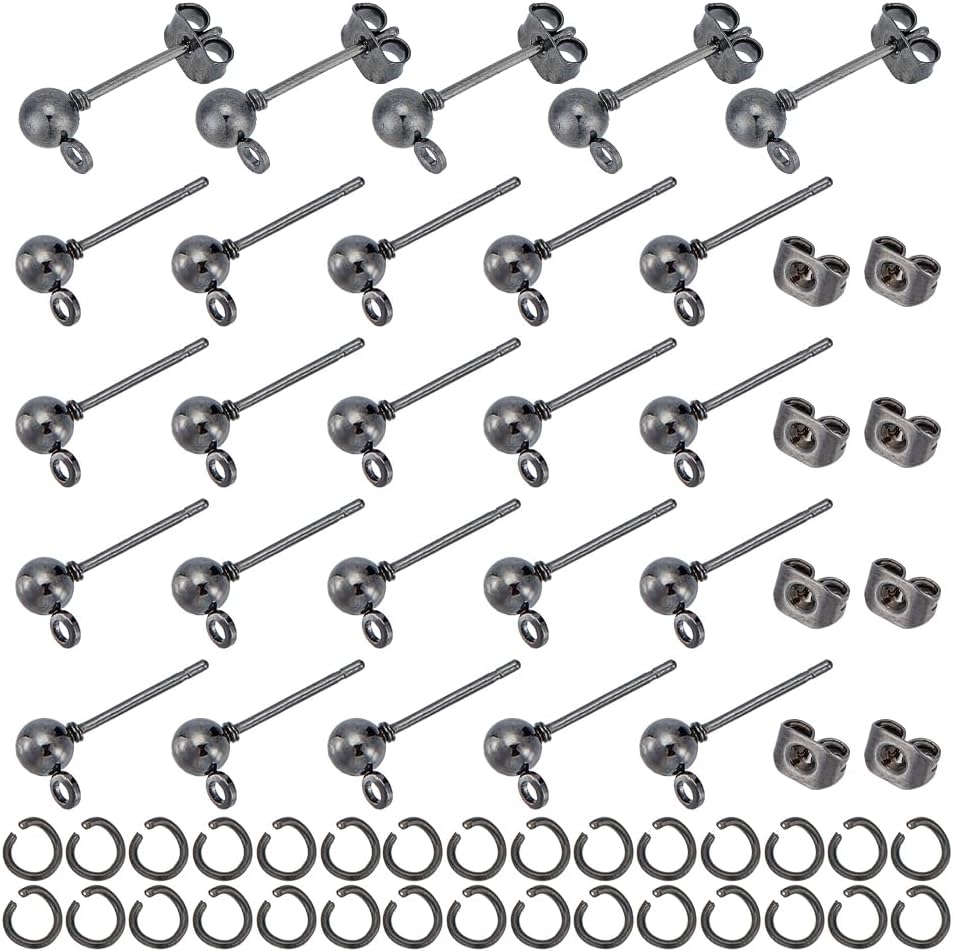 UNICRAFTALE 120Pcs 4 Colors Ball Post Stud Earrings with Loops with 120Pcs Open Jump Rings Iron Stud Earring with Earring Backs Hypoallergenic Mixed Color Stud Earrings Findings for DIY Earring Making