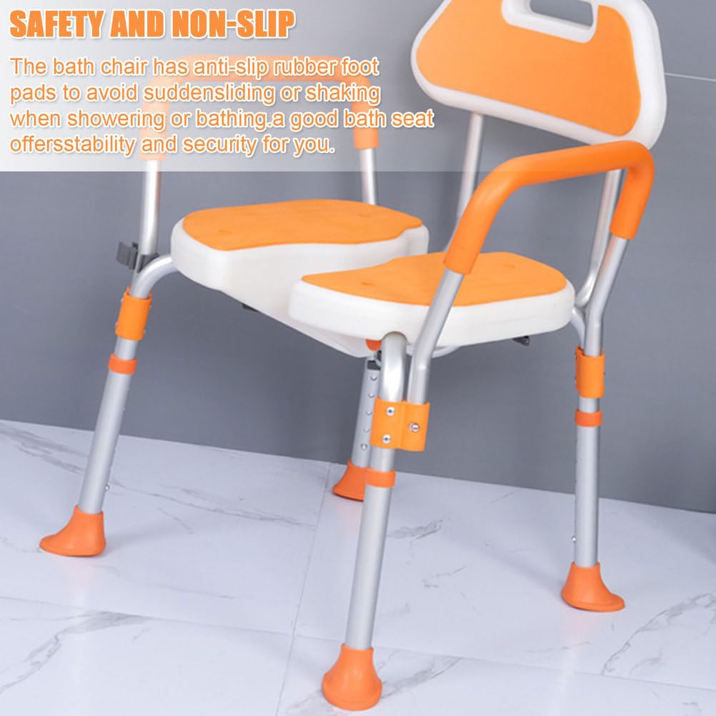 Silla de Ducha en Forma de U Banqueta Ajustable para bañera, Asiento de baño, Taburete de Ducha con Respaldo y reposabrazos, Ideal para Embarazadas y Personas Mayores,Naranja,Rubber Pads