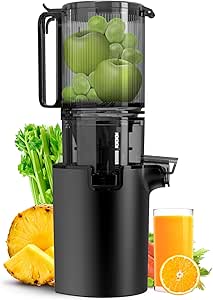 Canoly Cold Press Juicer, 350W Slow Masticating Juicer with 5.3&#34; Wide Feed Chute, Supports Whole Fruits and Vegetables, Reverse Function, Easy to Clean with Brush, Black