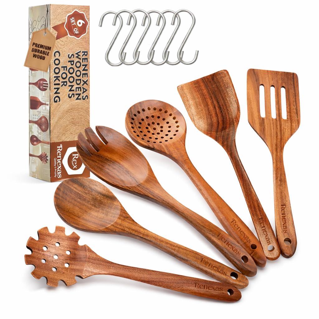 Renexas 6-Piece Teak Wooden Kitchen Utensil Set