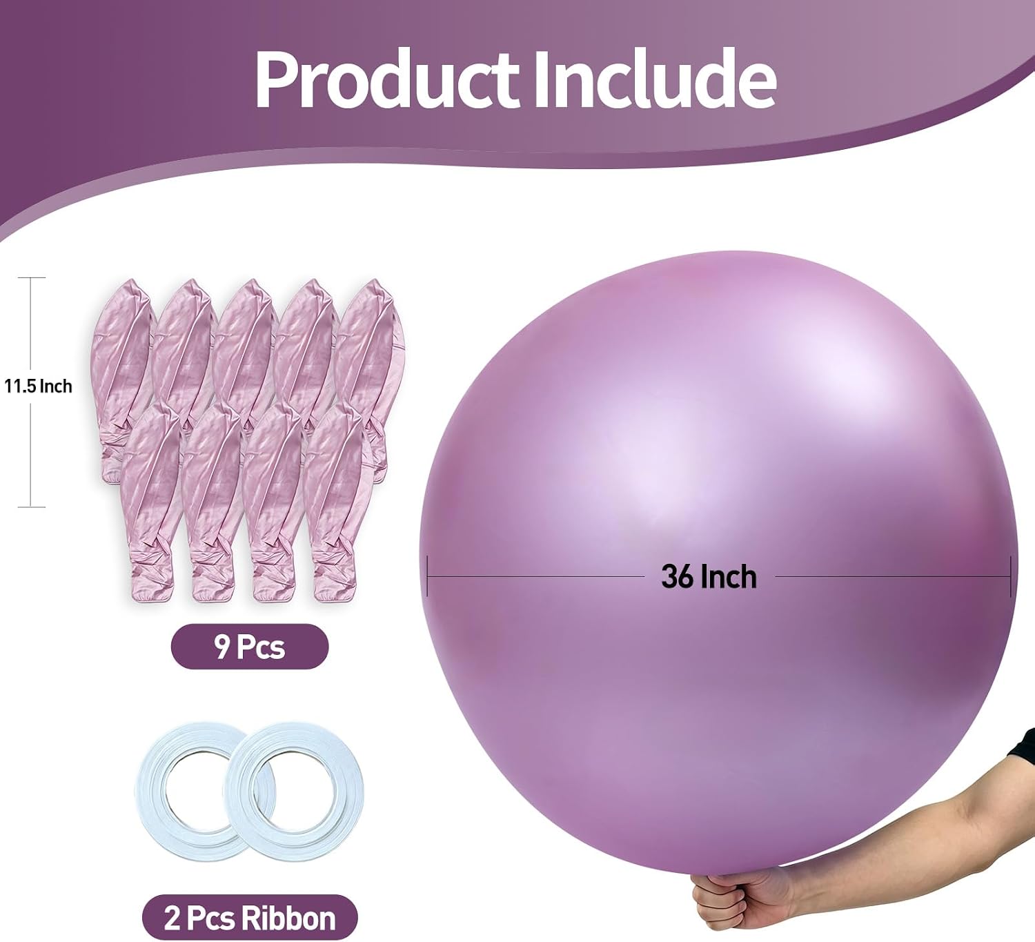 KALOR Metallic Light Pink Giant 36 Inch 9pcs Large Latex Balloons image 2