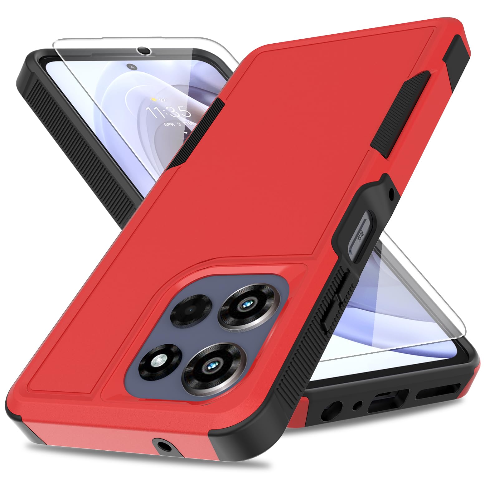 for Moto G Power 5G 2025 Case,[Military Grade Drop Tested] with HD Screen Protector,Dual Layer Protective Heavy Duty Cell Phone Cover Non-Slip Shockproof Case for Motorola G Power 5G 2025 (Red)