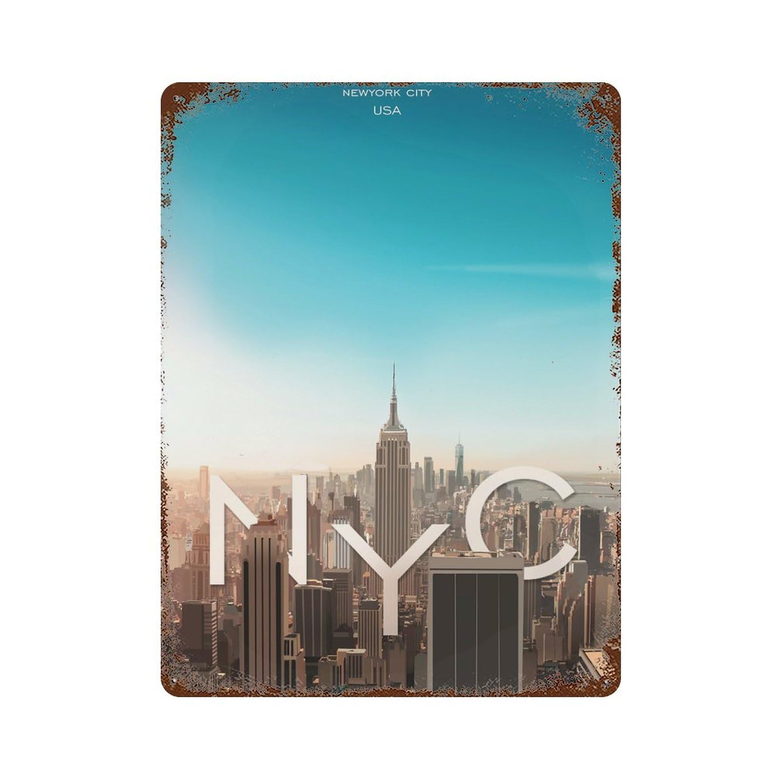 New York Vintage Wall Sign 15.7"x11.8", Rust Effect Metal Decor for Living Room, Hallway And Home Decor