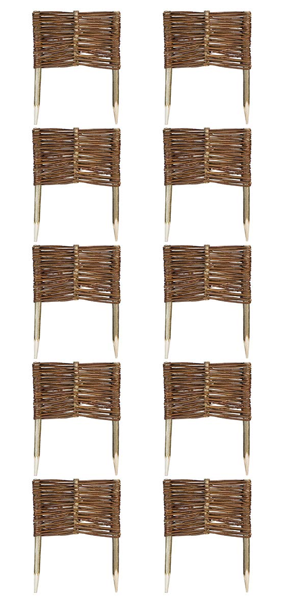 10 x Bordura da Giardino in Vimini - 20 cm x 30 cm – Steccato Decorativo, Bordo per Aiuole, Prato e Orto, Recinzione con Pioli in Faggio per Fiori, Verdure e Sentieri