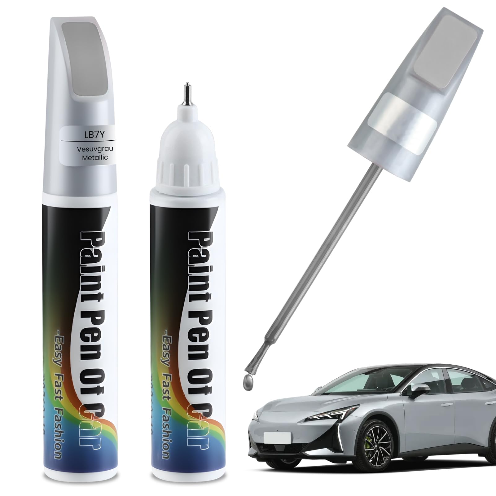 Penriter 2 Piezas LB7Y Vesubio Gris Reparador Arañazos Coche para VW/Volkswagen, 2 In 1 Bolígrafo de Reparación Arañazos Coche, Quita Arañazos Coche, Reparar Arañazos y Astillas
