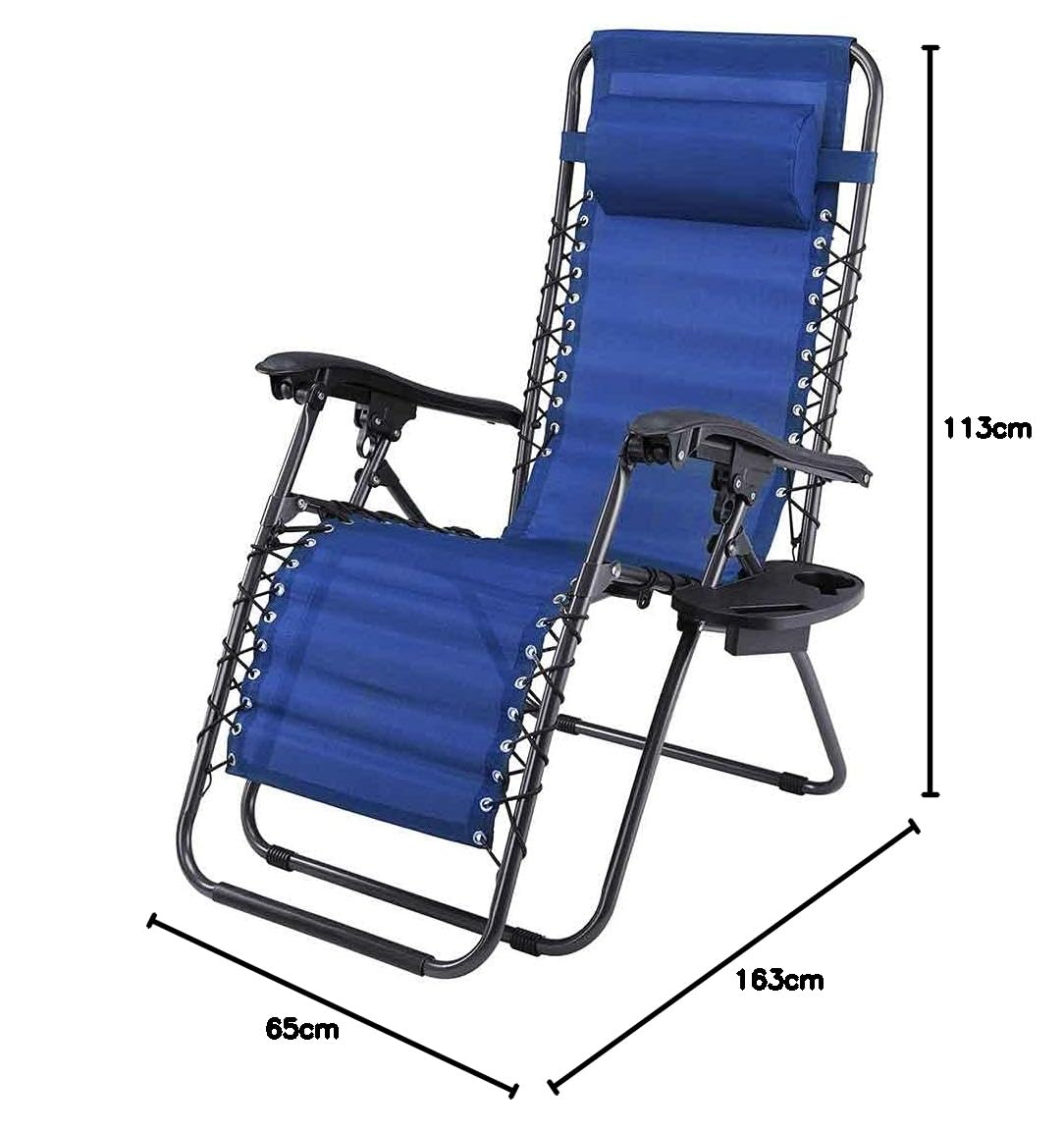 BAKAJI Sedia a Gravità Zero Pieghevole Salvaspazio con Vassoio Acciaio 22mm Reclinabile Texilene Blu