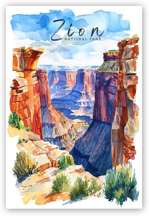 Miniatura 4 de Pera Print Póster del Parque Nacional Zion, póster de viaje retro de Utah, póster vintage del Parque Nacional, 12 x 18 pulgadas