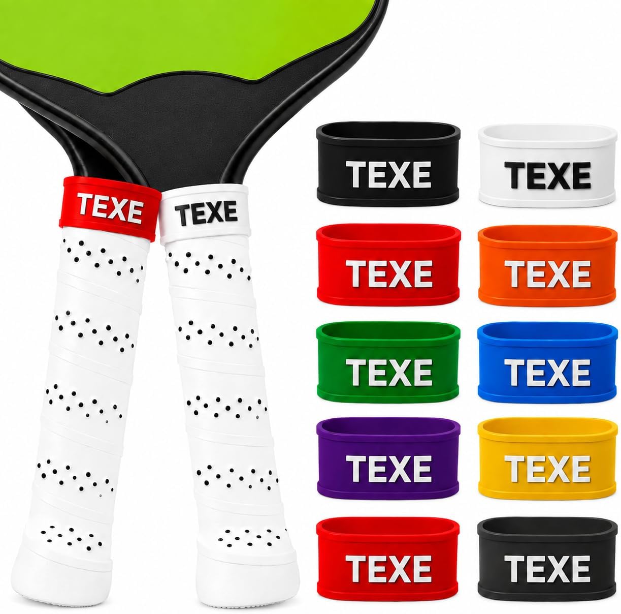 Custom Pickleball Paddle Identifier Bands, Double Sided Silicone Grip Rings, Custom Text, Names, Logos & Icons, Multi Color Reusable DIY Markers for Pickleball Paddles