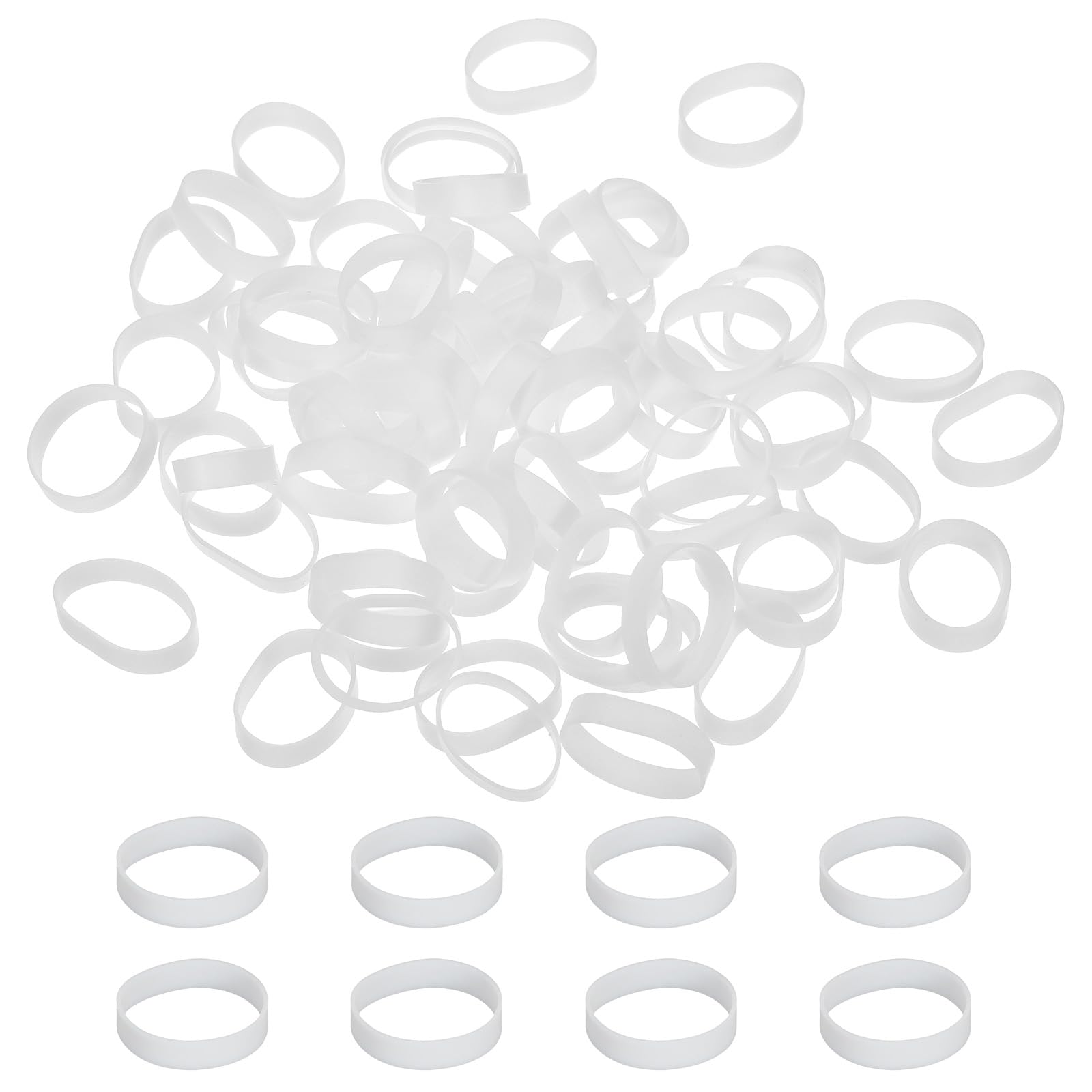 PATIKIL Silicone Rubber Bands Cable Ties 1.3", 80 Pcs Flat Rubber Elastic Band for Office Supplies Home Cord Wrapping White